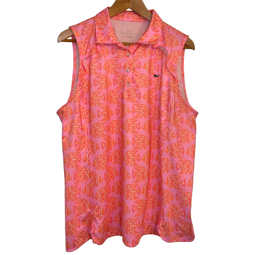 Vineyard Vines Pink & Coral Fish-Print Sleeveless Polo